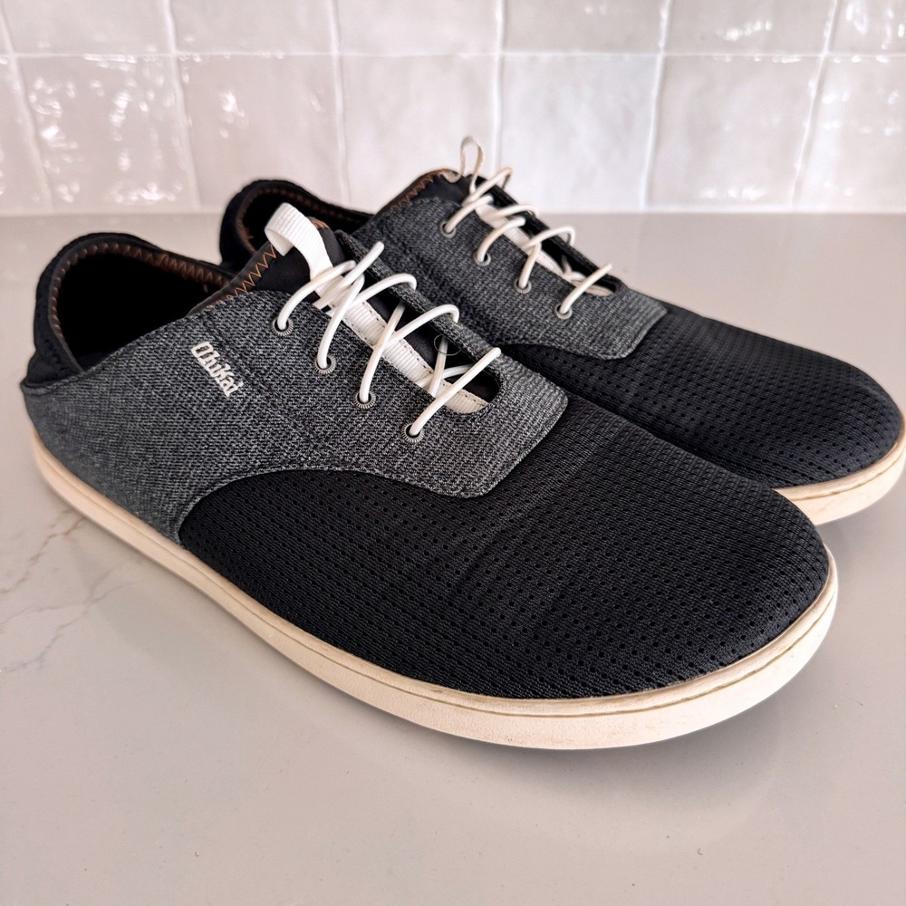 Olukai Nohea Moku Sneakers Mens 11.5 Grey Navy Mesh Boat Shoes Slip On No Tie